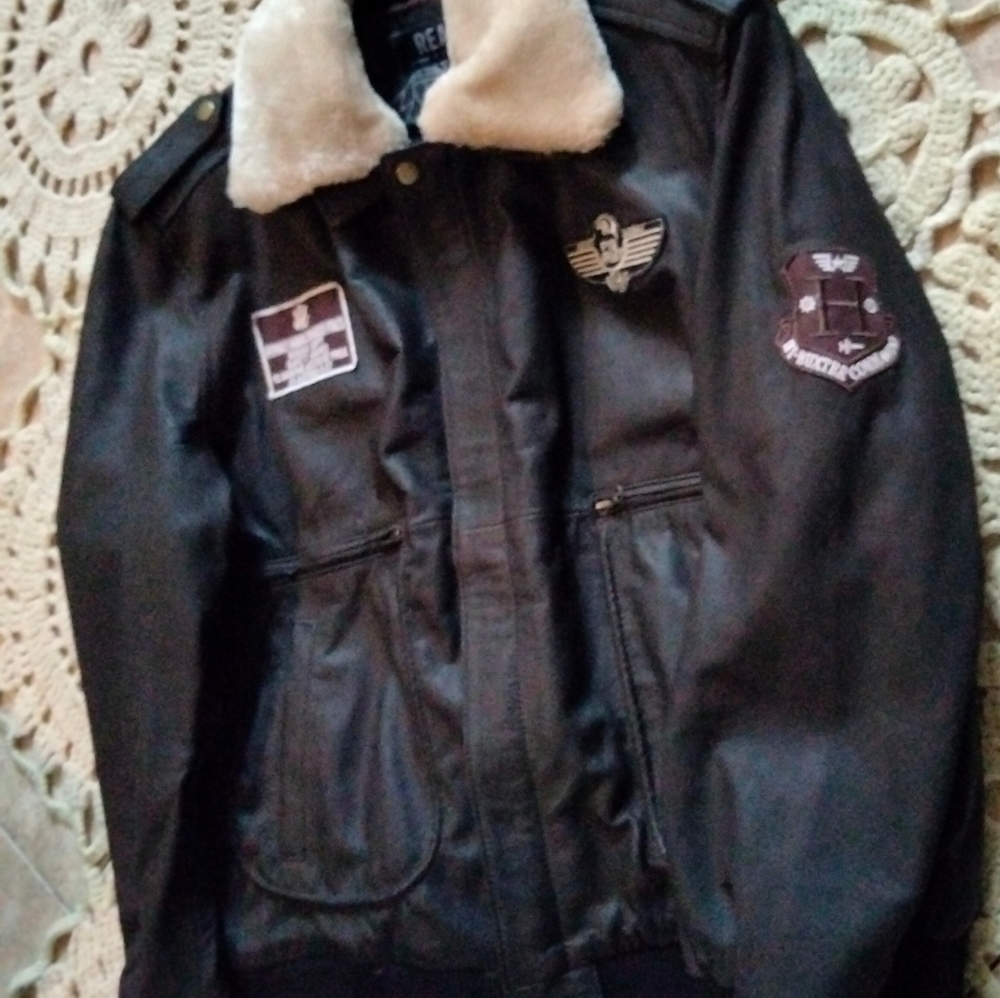 Army style bomber leather jacket